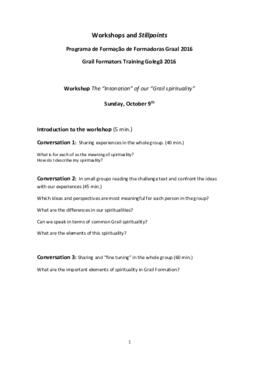 Workshops and Stillpoints Programa de Formação de Formadoras Graal 2016