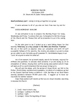 MORNING PRAYER  28 October 2013  St. Simon and St.Judas Tadeus (apostles) 1