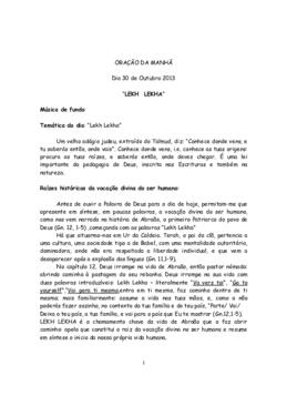 ORAÇÃO DA MANHÃ  Dia 30 de Outubro 2013  “LEKH LEKHA” 1