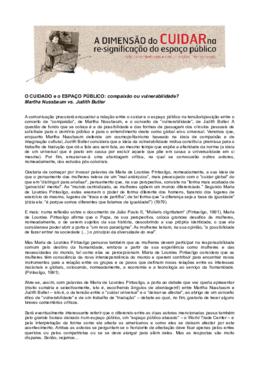 O Cuidado e o Espaço Público: compaixão ou vulnerabilidade? Martha Nussbaum vs Judith Butler