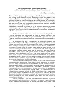 Reflexão sobre modos de convergência de diferentes caminhos espirituais que existem hoje no Graal. Um modo de ver.